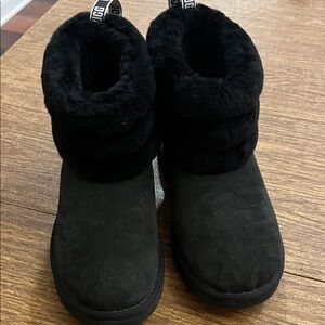 Classic UGG Black Mini Fluff Quilted Black Shearling Boots New!